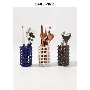 oakliving陶瓷手工編織餐具收納籃牙刷牙膏架化妝刷筆擺件置物架