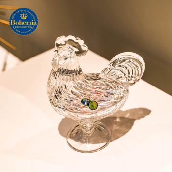 捷克BOHEMIA水晶玻璃帶蓋公雞裝飾工藝品動物擺件糖缸果盤乾果盅