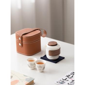 高檔羊脂玉旅行茶具便攜式快客杯戶外旅遊露營功夫茶杯泡茶壺套裝