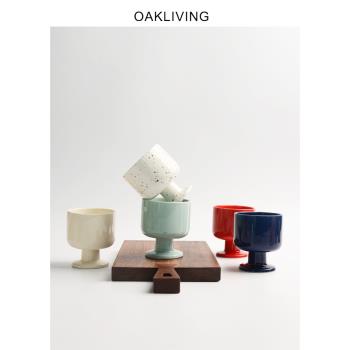 oakliving輕奢復古法式ins風高腳杯陶瓷牛奶咖啡杯牛奶杯馬克杯