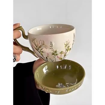 小眾高顏值咖啡小杯！田園風百合陶瓷咖啡杯碟套裝情侶馬克杯陶瓷