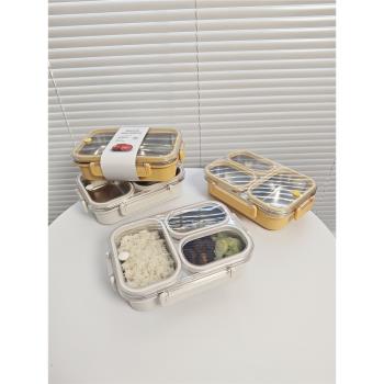 可微波爐加熱飯盒密封防漏 304不銹鋼便當盒分格三格上班帶飯餐盒