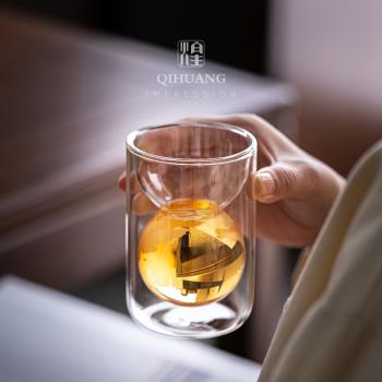 起煌 現代設計地球玻璃酒杯綠茶杯高階感品茗杯 輕奢高檔氛圍茶杯