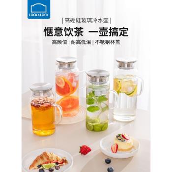 樂扣樂扣涼水壺玻璃耐高溫加厚家用涼白開水果汁大容量冰箱冷水壺