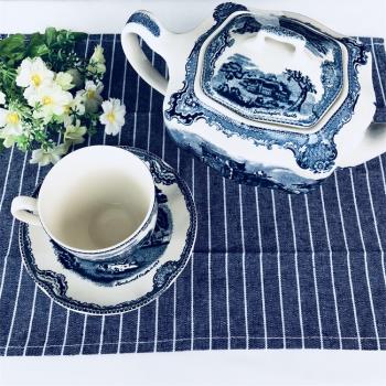 外貿出口原單城堡咖啡壺杯碟套裝家用陶瓷茶具釉下彩尾單老貨