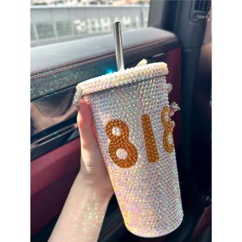 818杯子手工DIY貼鉆水杯粘鉆吸管杯304不銹鋼保溫杯大容量保冷杯