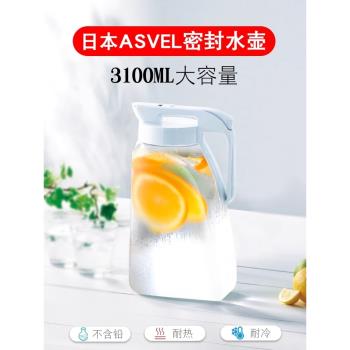 日本ASVEL冰箱涼水壺家用冷水壺3.1L大容量密封茶壺耐熱高溫水壺
