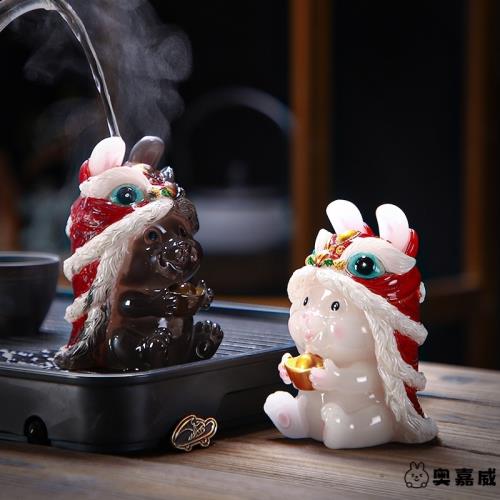 兔年創意精品茶寵可養變色茶具茶盤擺件十二生肖茶玩可愛兔子茶寵