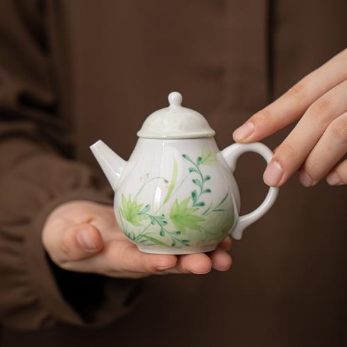 古與茶 春熙釉下彩手繪 梨形壺陶瓷茶壺單壺小容量一人用精致茶具
