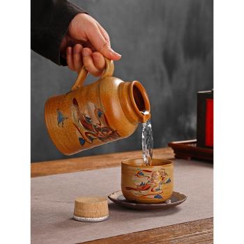 敦煌飛天復古燜茶壺小暖壺陶瓷內膽家用涼水壺花茶壺帶蓋茶杯水杯