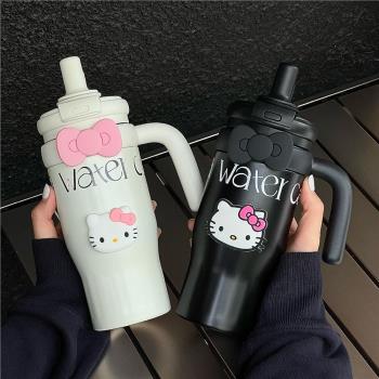 卡通可愛kitty貓304不銹鋼內膽保溫杯個性創意高顏值凱蒂貓吸管杯