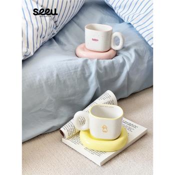 seeu芝士蛋糕馬克杯碟套裝陶瓷小狗咖啡杯水杯早餐杯牛奶杯270ml