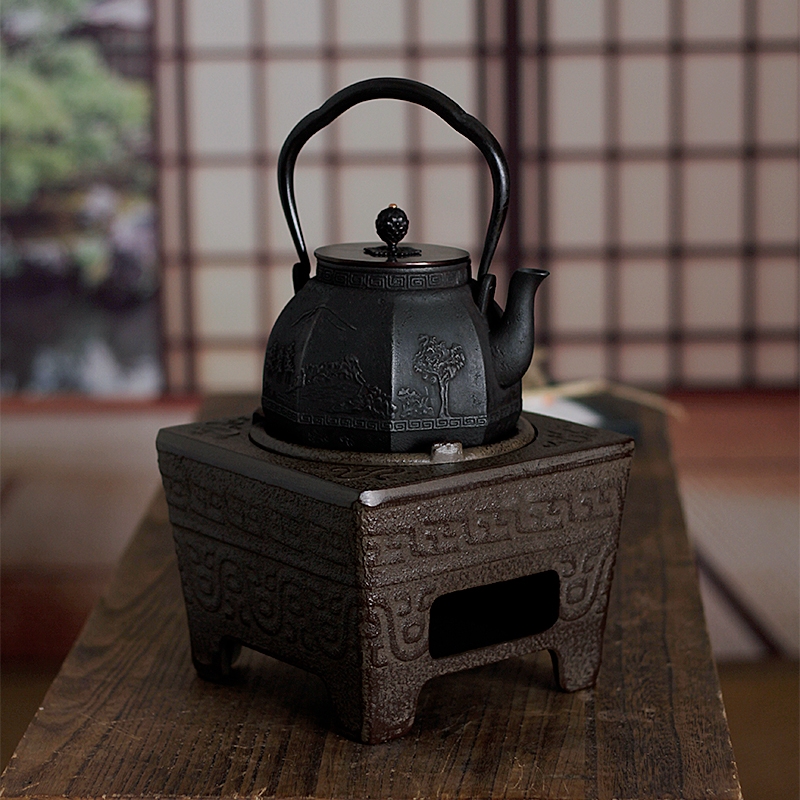 古風茶道鑄鐵炭爐四圣獸圍爐煮茶爐木碳爐子功夫茶具風爐火缽涼爐|煮