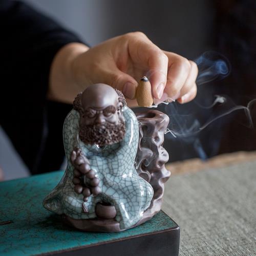 復古陶瓷紫砂達摩香爐擺件家居客廳茶室茶寵裝飾手工工藝品|茶道/香爐