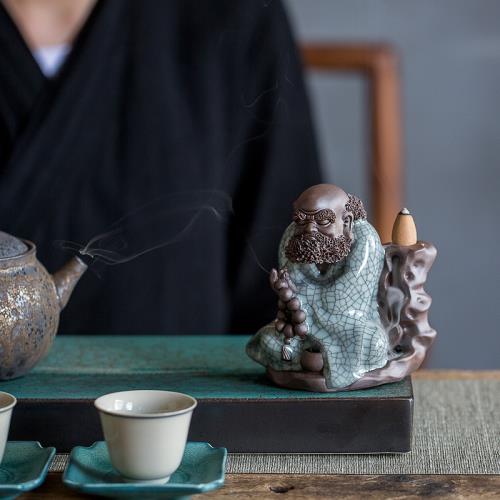 復古陶瓷紫砂達摩香爐擺件家居客廳茶室茶寵裝飾手工工藝品|茶道/香爐