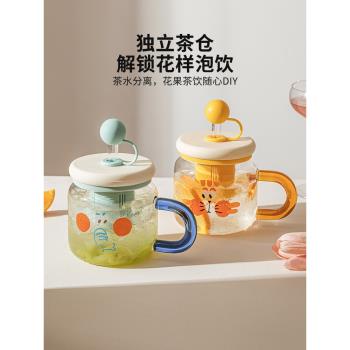 摩登主婦動物派對玻璃杯茶水分離杯泡茶杯夏天水杯大容量吸管杯子