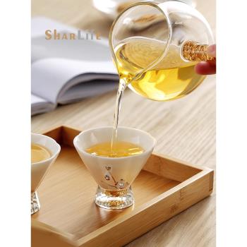 SharLife陶瓷茶杯家用創意水晶玻璃公道杯金箔茶具功夫茶禮盒套裝