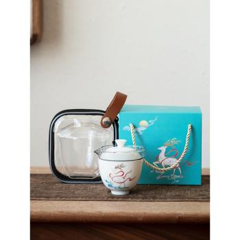 彼物旅行茶具套裝便攜式快客杯 陶瓷戶外露營一人飲茶杯玻璃茶具