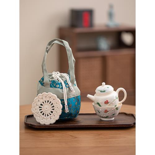 覓己純手繪文心蘭泡茶壺女士專用一壺一杯旅行茶具一人獨飲小套裝