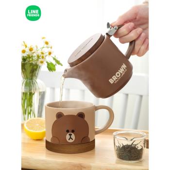 LINE FRIENDS卡通陶瓷茶杯茶壺家用泡茶杯子茶水分離功夫茶具套裝