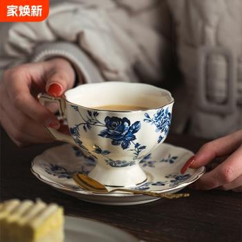 青花瓷咖啡杯水杯中古花茶杯復古精緻家用宮廷風掛耳高級手繪手工