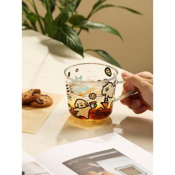 藍蓮花玻璃早餐杯高硼矽杯子耐高溫帶把手女生可愛喝水杯家用茶杯