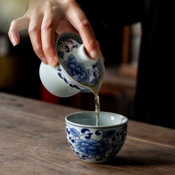 青花瓷一壺一杯戶外旅行茶具泡茶套裝便攜式茶壺茶杯一人用快客杯