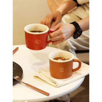 藍蓮花熊貓杯子馬克杯線條陶瓷喝水杯帶把手女生咖啡杯設計感家用