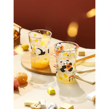 藍蓮花熊貓創意玻璃啤酒杯女生可愛牛奶果汁飲料杯子喝水杯高顏值
