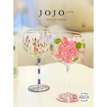 JOJOS L. PD.Sam.酒具水晶玻璃手工花朵高腳杯彩繪中古杯 | 珊涵