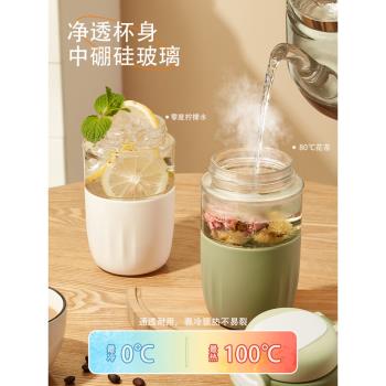 水杯女新款2023玻璃杯耐高溫茶水分離高顏值便攜辦公室咖啡杯子