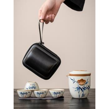 唐豐汝窯旅行茶具套裝便攜式一壺四杯戶外露營隨行快客杯喝茶裝備