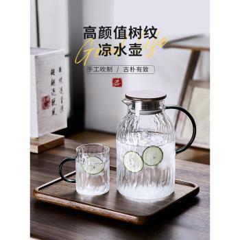 冷水壺玻璃耐熱高溫家用大容量冰箱涼白開水杯套裝泡茶扎壺涼水壺