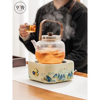 2025新款千里江山電陶爐圍爐煮茶壺燒水煮茶加厚耐高溫玻璃提樑壺