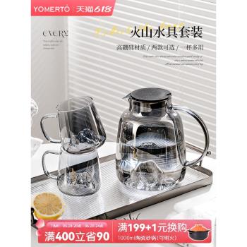 冷水壺玻璃耐高溫高硼矽涼白開水壺水杯家用套裝大容量泡茶果汁壺