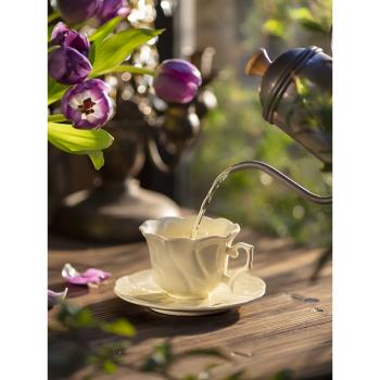 法式玉蘭花咖啡杯設計感小眾小容量小號迷你小型陶瓷杯碟精緻女士