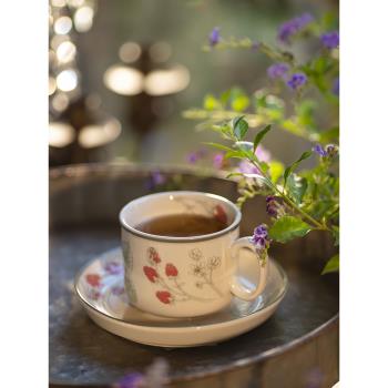 紅樹莓釉下彩咖啡杯中古風鄉村風復古陶瓷杯碟盤下午茶餐具馬克杯