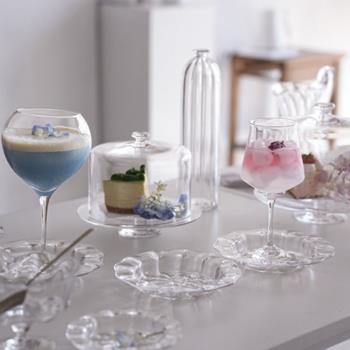 日本新款作家器 鈴木亞以 手作純手工玻璃盤花朵盤高腳杯咖啡杯