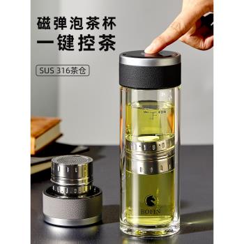 BOFIN商務雙層玻璃杯男士磁彈泡茶杯便攜車載磁吸耐熱防燙水杯子