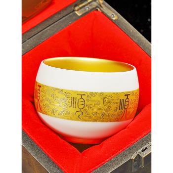 大師純手工金盞杯輕奢德化羊脂玉素燒白瓷鎏金品茗大號主人茶盞杯