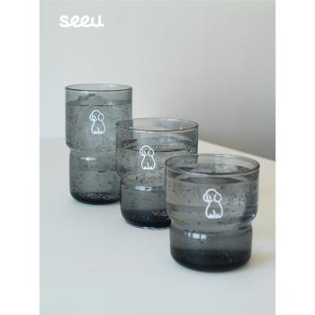 seeu流光玻璃杯小狗杯可疊放水杯冷飲杯ins咖啡杯啤酒杯220ml