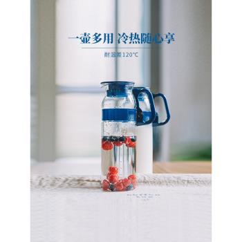 日本怡萬家耐熱玻璃冷水壺咖啡壺大容量耐高溫涼水壺杯茶漏果汁壺