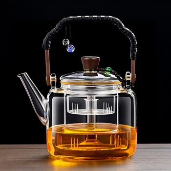加厚玻璃煮茶壺蒸煮一體耐高溫煮茶器新款圍爐煮茶提樑燒水養生壺
