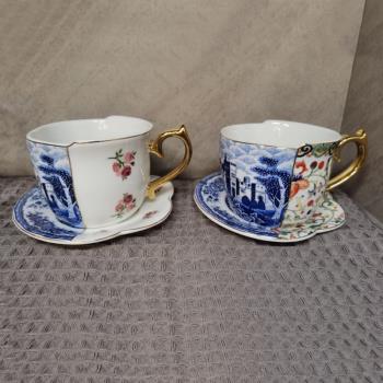 青花出口英國下午茶套杯咖啡杯茶杯中西合璧不規則陶瓷杯歐式餐具