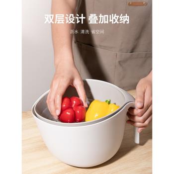 美瓏美利 大號瀝水籃加厚塑膠把手洗菜籃家用廚房水果清洗筐2件套