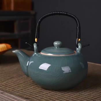 大容量陶瓷茶壺功夫茶具泡茶壺酒店餐館用提樑壺整套一壺六杯