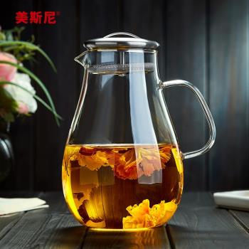 美斯尼玻璃冷水壺耐熱大容量涼水壺家用儲水瓶涼水杯冷泡茶壺套裝