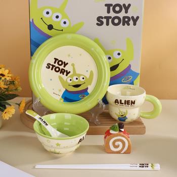 三眼仔陶瓷餐具可愛碗套裝兒童飯碗卡通筷勺碗高顏值家用盤子禮盒