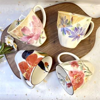 日本進口ceramic藍馬克杯十二月花美濃燒陶瓷水杯茶杯浪漫禮物