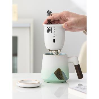 JOJOS L. PD.紫泉澗.遠山釉畫茶杯陶瓷茶水分離杯子馬克杯| 圈聲
